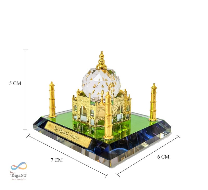 DigaNT Crystal Taj Mahal Showpiece With Golden Multicolor Hue Home Decor Gift Corporate Office Gift Car Dashboard Showpiece Collectable 10 Centimeters 6 CM - Image 2