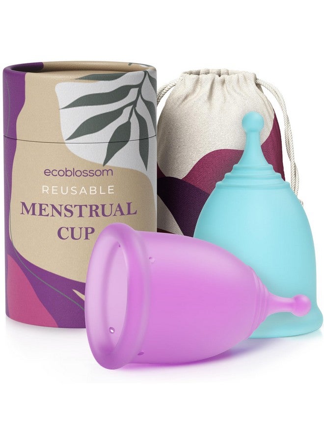 EcoBlossom Reusable Menstrual Cup Set - The Most Reliable Medical Grade Silicone Period Cups - Comfortably use for 12 Hours (Small & Large) - Image 1