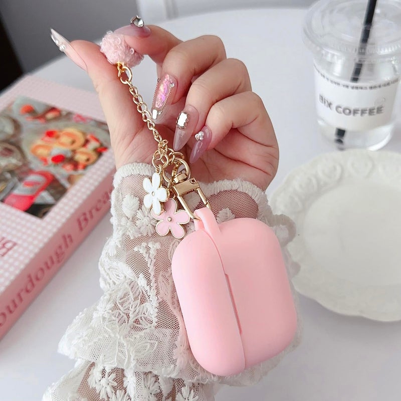OTOPO Cute Pink Case for Airpods Pro 3 Cover for Girl Women with Pom pom Flower Keychain & Cleaner Kit, Soft Silicone Protective Skin for Airpods Pro 3rd Generation 2025, Pink - Image 2