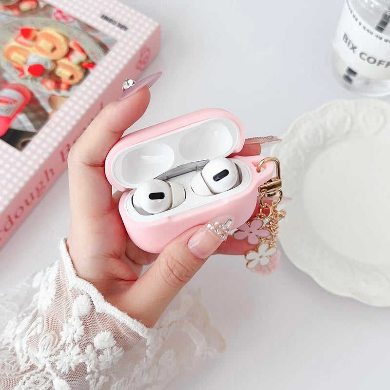 OTOPO Cute Pink Case for Airpods Pro 3 Cover for Girl Women with Pom pom Flower Keychain & Cleaner Kit, Soft Silicone Protective Skin for Airpods Pro 3rd Generation 2025, Pink - Image 3