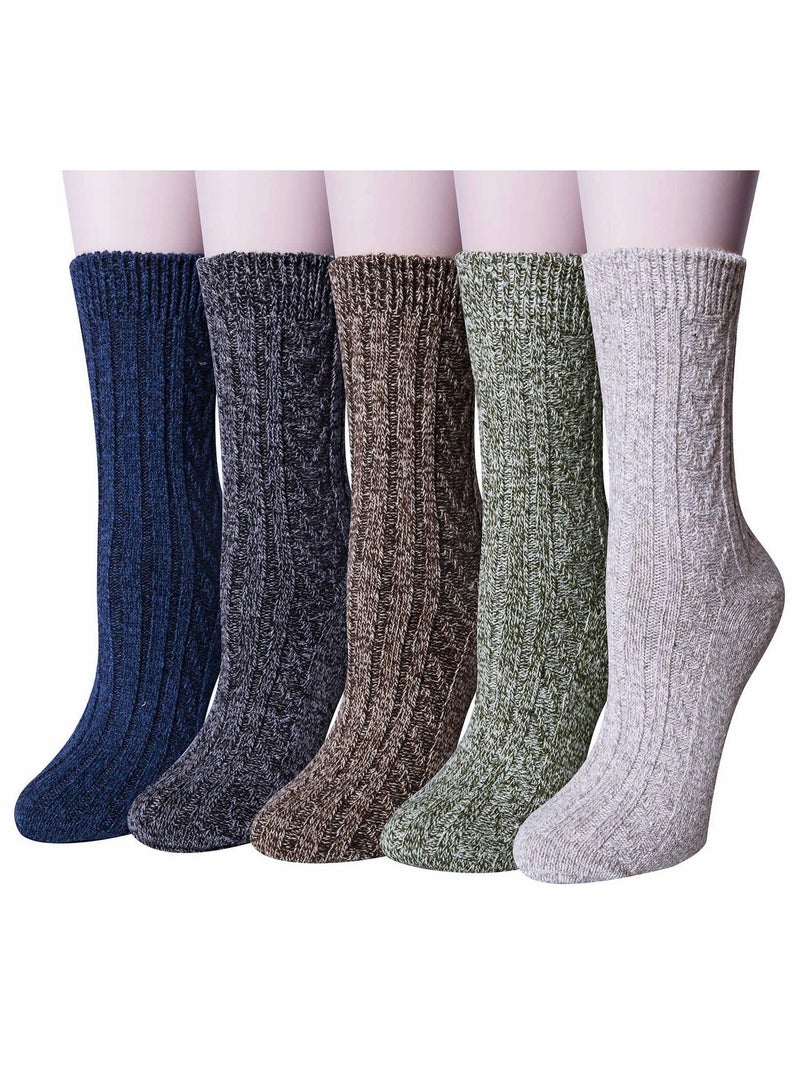 Y&D Pack of 5 Womens Winter Socks Warm Thick Knit Wool Soft Vintage Casual Crew Gifts - Image 1