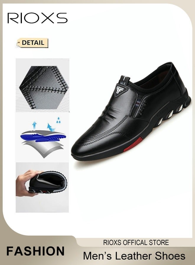 RIOXS Men's Business Formal Leather Shoes, Rounded Toe Slip-on Loafers, Fashion Men's Shoes With Low Heel, Comfort  Driving Shoes For Male, Non-slip Shoes Classic Leather Loafer Shoes  - Image 2