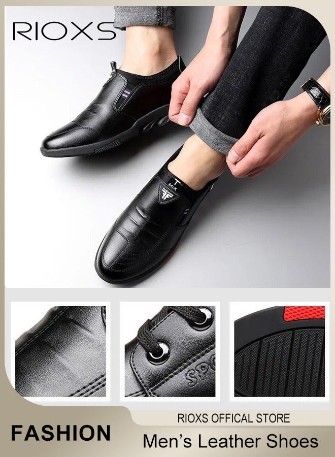 RIOXS Men's Business Formal Leather Shoes, Rounded Toe Slip-on Loafers, Fashion Men's Shoes With Low Heel, Comfort  Driving Shoes For Male, Non-slip Shoes Classic Leather Loafer Shoes  - Image 3