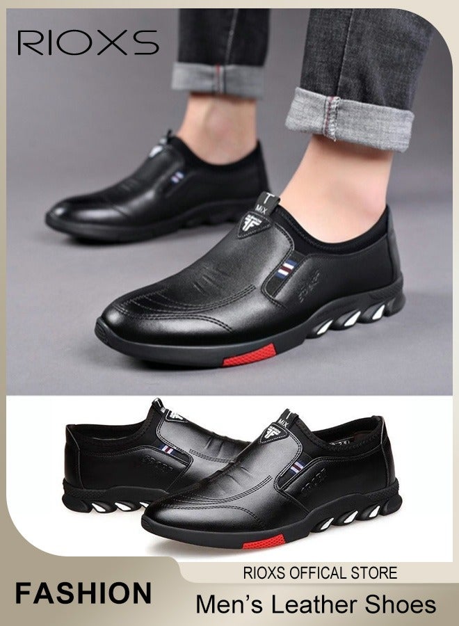 RIOXS Men's Business Formal Leather Shoes, Rounded Toe Slip-on Loafers, Fashion Men's Shoes With Low Heel, Comfort  Driving Shoes For Male, Non-slip Shoes Classic Leather Loafer Shoes  - Image 1