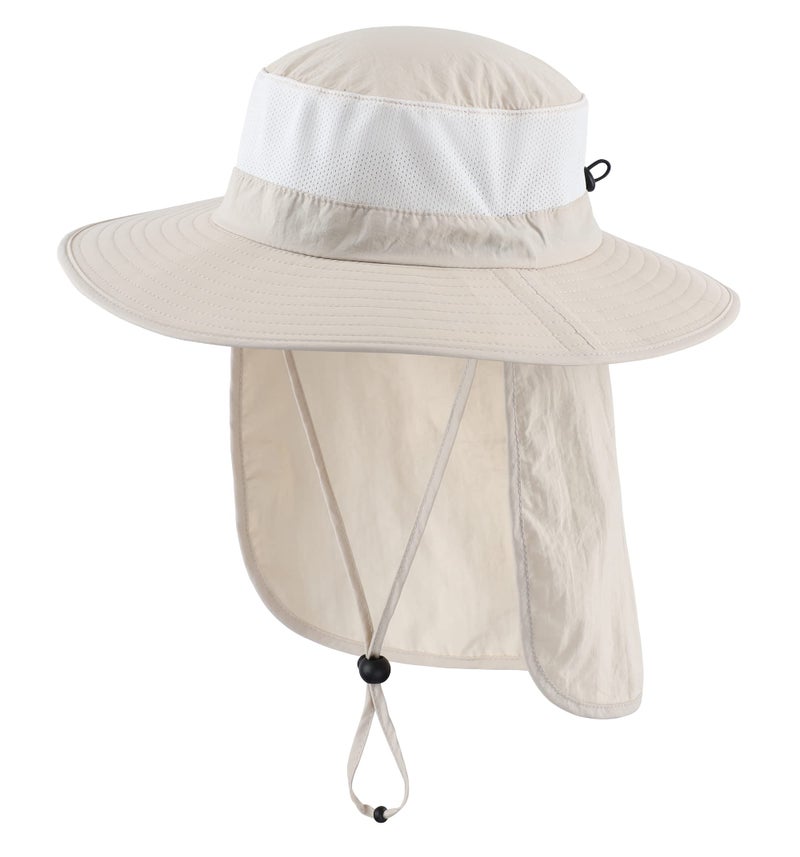 Home Prefer Outdoor UPF50+ Mesh Sun Hat Wide Brim Fishing Hat with Neck Flap (Beige) - Image 1