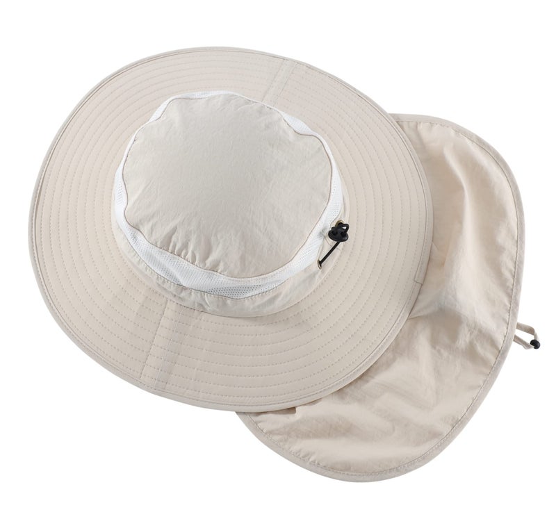 Home Prefer Outdoor UPF50+ Mesh Sun Hat Wide Brim Fishing Hat with Neck Flap (Beige) - Image 3