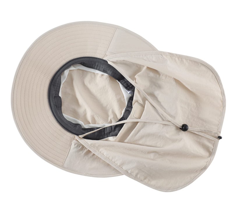 Home Prefer Outdoor UPF50+ Mesh Sun Hat Wide Brim Fishing Hat with Neck Flap (Beige) - Image 5
