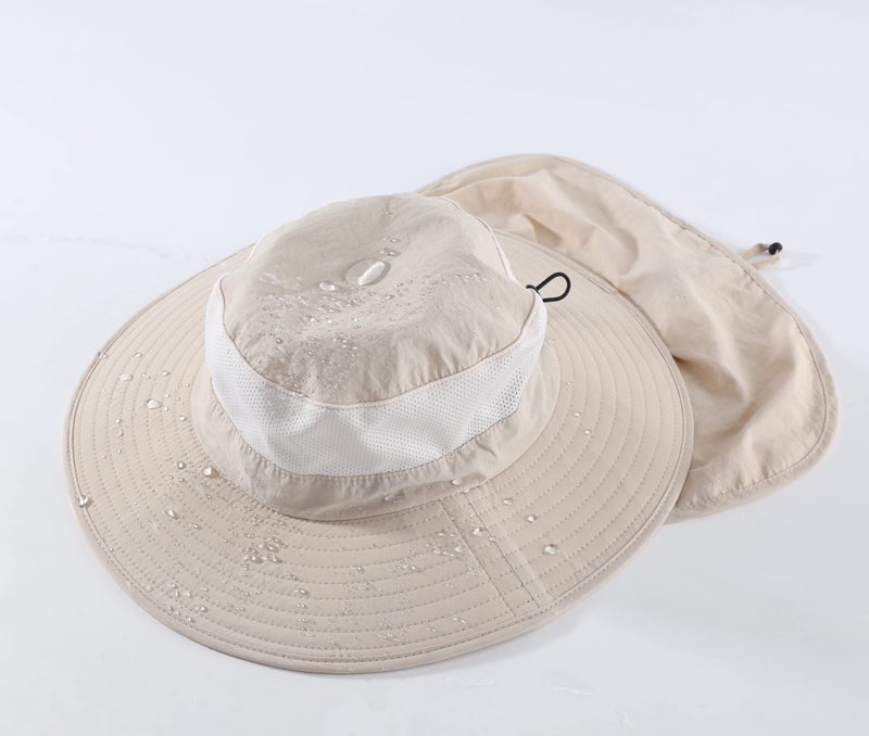 Home Prefer Outdoor UPF50+ Mesh Sun Hat Wide Brim Fishing Hat with Neck Flap (Beige) - Image 4