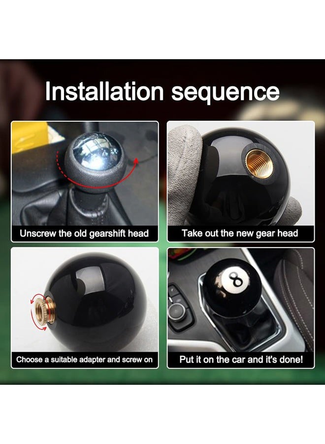 Top10 Racing 8 Ball Billiard Black Round Shift Knob Acrylic Gear Shift Knob with 3 Adapters Universal Fit for Manual Car M 8*1.25, M 10*1.25, M 10*1.5, M 12*1.25 - Image 4