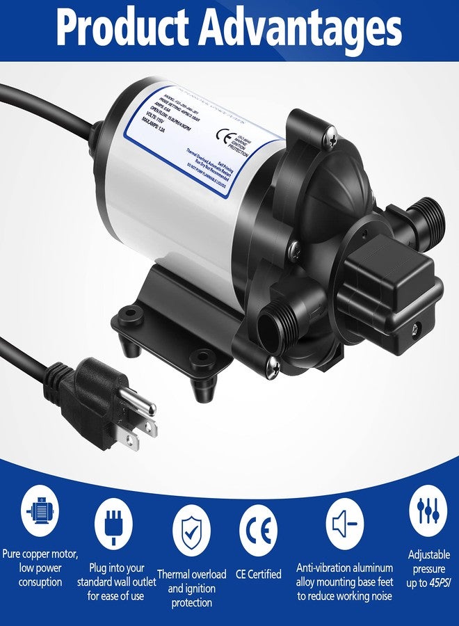 Dreyoo Water Pressure Diaphragm Pump Industrial 115V 4 GPM 45 PSI, Self Priming Water Booster Pump with Power Plug, Fittings Strainer Filter for Kitchen Bathroom RV Marine Caravan, Food Truck, Hose(Black) - Image 3