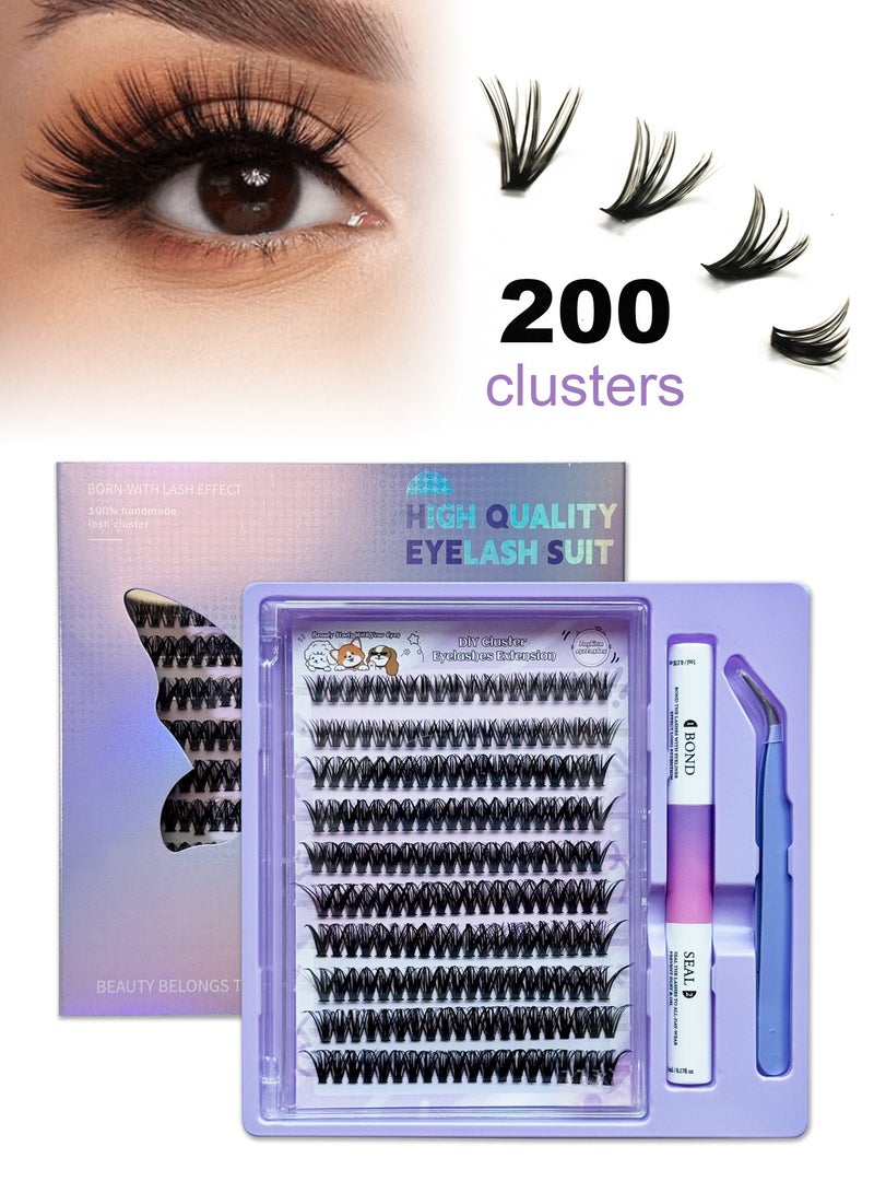 توينكسيل مجموعة رموش اصطناعية ذاتية الصنع مع غراء وملقط، 200 رموشًا ثلاثية الأبعاد بأطوال مختلفة، كثافة كبيرة، رموش اصطناعية ذاتية التطبيق، مريحة في الارتداء، قابلة لإعادة الاستخدام - Image 1
