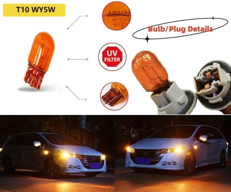 Piumeif T10-WY5W Turn Signal Lights Bulb/Side Marker/Side Mirror Turn Signal Small Bulb 12V 5W fit for Audi A4/A6, Passat B5 Golf 4,Chevrolet TRACKER/Cruze,12-20 CIVIC -Amber Bulbs (2PCS) - Image 3