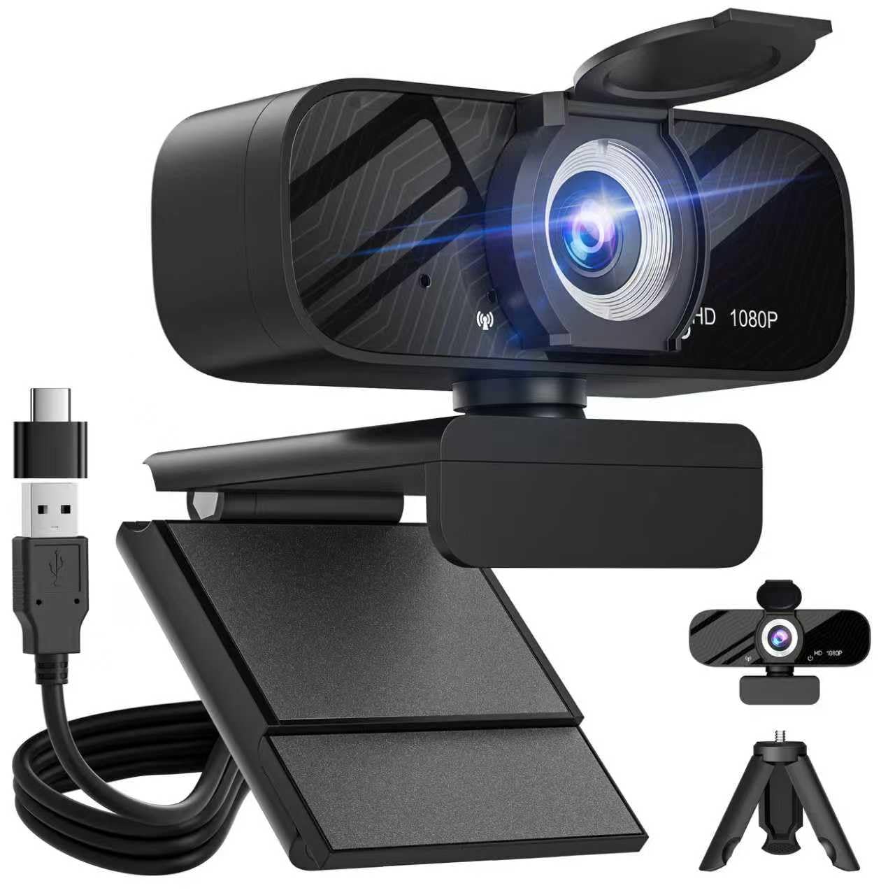Gohero Full HD 1080P Video Webcam, Noise Cancellation, Privacy Cover, Wide-Angle Lens, Auto Light Correction, Plug & Play USB Webcam for Laptop, Desktop, PC, Mac, Zoom, Skype Pro Series