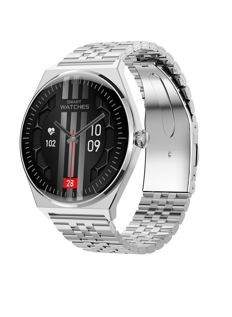 MT56 Smart Watch, 1.43 Amoled HD Screen Bluetooth Call Smart Bracelet, Magnetic Charging Waterproof Fitness Tracker With Heart Rate Blood Oxygen Monitoring, (1pc, Silver, Steel Strap) - Image 1