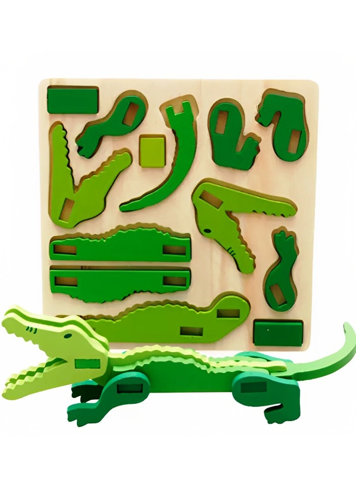 Creative 3D Wooden Puzzle Toy for Toddlers Dimensional Animal DIY Children's Handmade Crocodile Model, Colorful Wood Puzzles Fun Toy Kit for Boys & Girls - Image 1