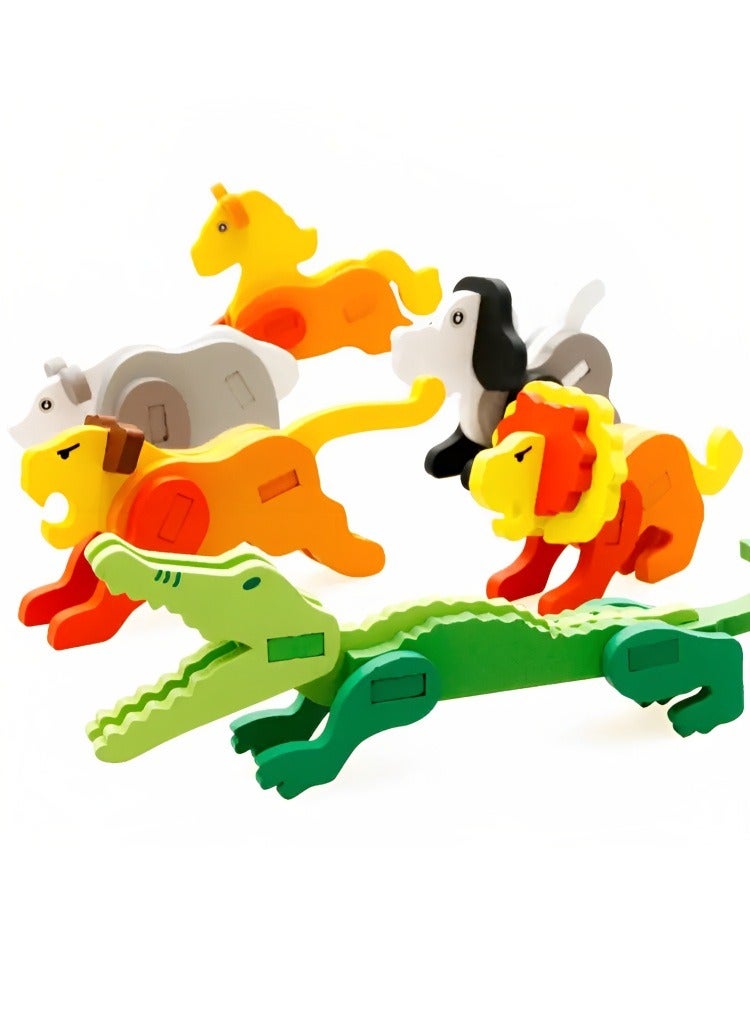 Creative 3D Wooden Puzzle Toy for Toddlers Dimensional Animal DIY Children's Handmade Crocodile Model, Colorful Wood Puzzles Fun Toy Kit for Boys & Girls - Image 3
