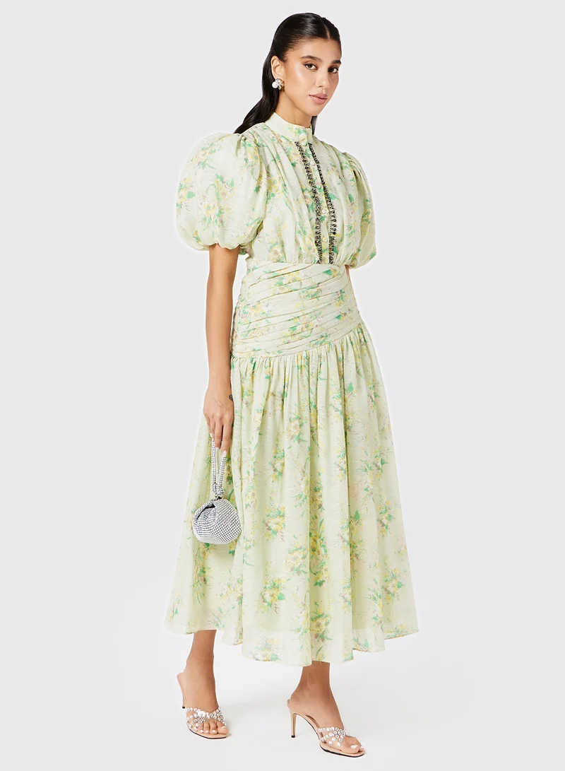 Threadz by Ajooni Floral Puff Sleeve Dress