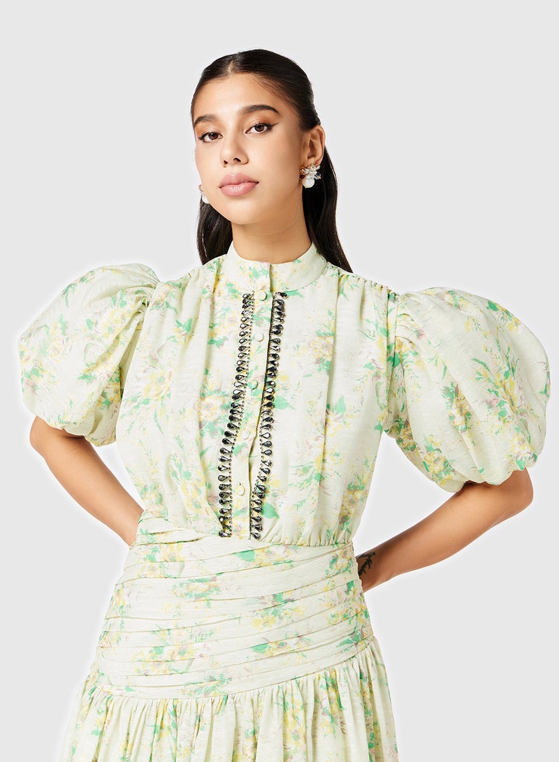 ثريدز باي اجوني فستان بأكمام منفوشة وطبعات زهور - Image 3