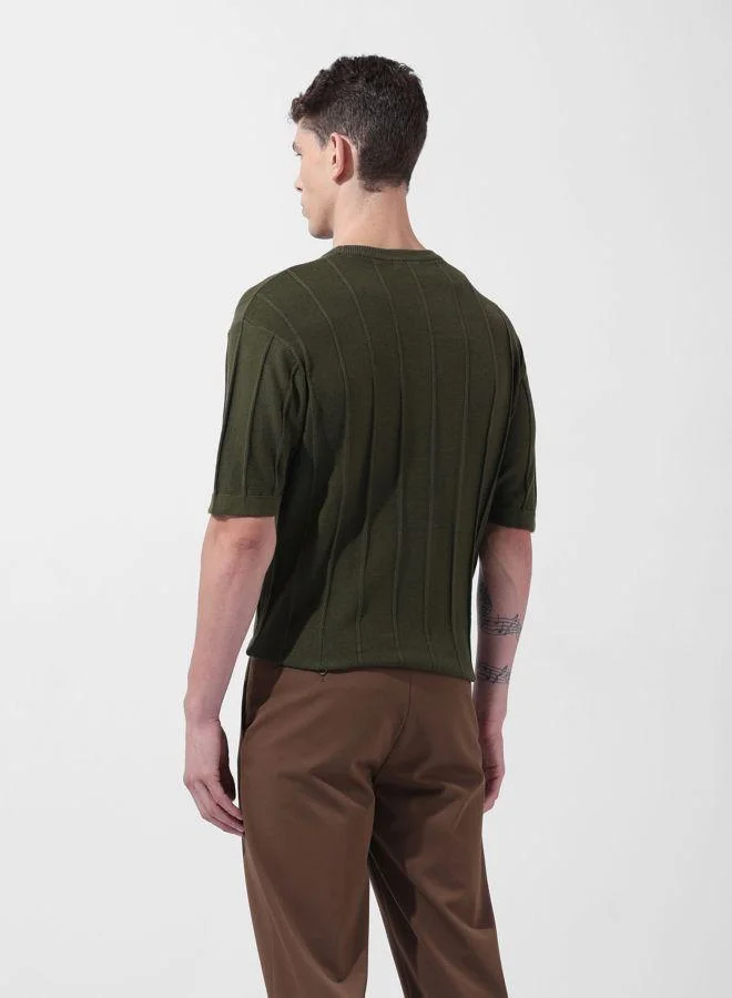 شركة المرآب الهندية Men Oversized Fit Textured Crew Neck Half Sleeves T-Shirt