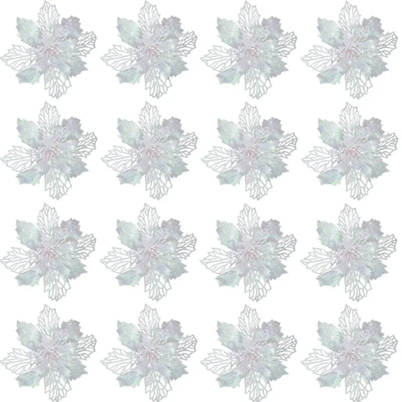 50/5pcs Glitter Christmas Poinsettia Artificial Flowers Xmas Tree Ornaments DIY Wreath Floral New Year Party Home Decoration - Image 1