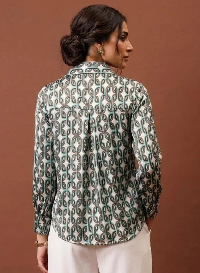 Athena All Over Chain Print Satin Top