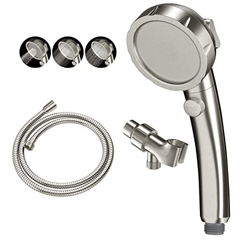 KAIYING Brushed Nickel High Pressure Handheld Shower Head with ON/OFF Switch, 3 Spray Modes, Adjustable Angle Bracket, and Hose - Image 1