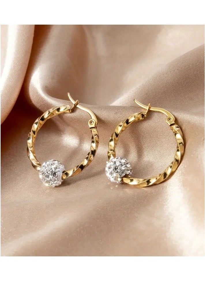 Elegant 18K Gold-Plated Stainless Steel Hoop Earrings with Sparkling Rhinestones - Perfect for Parties & Everyday Chic, Novelty Earrings - Image 2