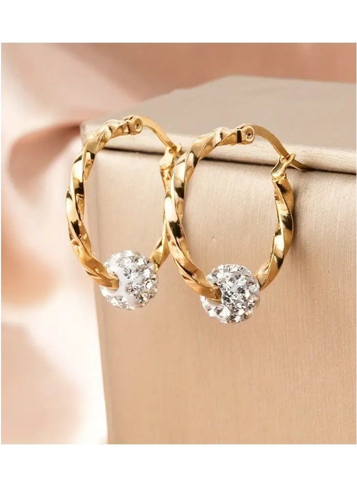 Elegant 18K Gold-Plated Stainless Steel Hoop Earrings with Sparkling Rhinestones - Perfect for Parties & Everyday Chic, Novelty Earrings - Image 1