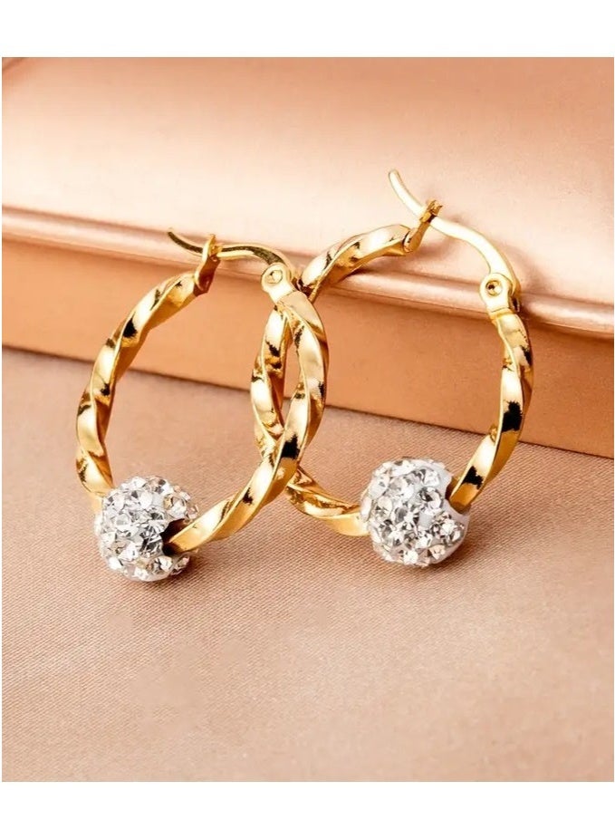 Elegant 18K Gold-Plated Stainless Steel Hoop Earrings with Sparkling Rhinestones - Perfect for Parties & Everyday Chic, Novelty Earrings - Image 3