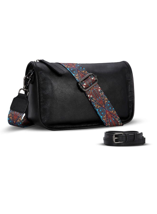HESHE Leather Crossbody Bags Purse for Women Small Shoulder Purses Guitar Strap Satchel Vintage Hobo Handbags(Black) - Image 4