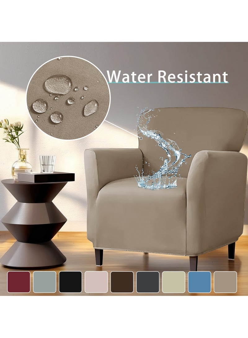 DUNISO Single armchair sofa cover, Banquet Solid Color Armchair Slipcover Waterproof Chair Covers Anti Slip Dog Pet Friendly Furniture Protector, Camel  - Image 1
