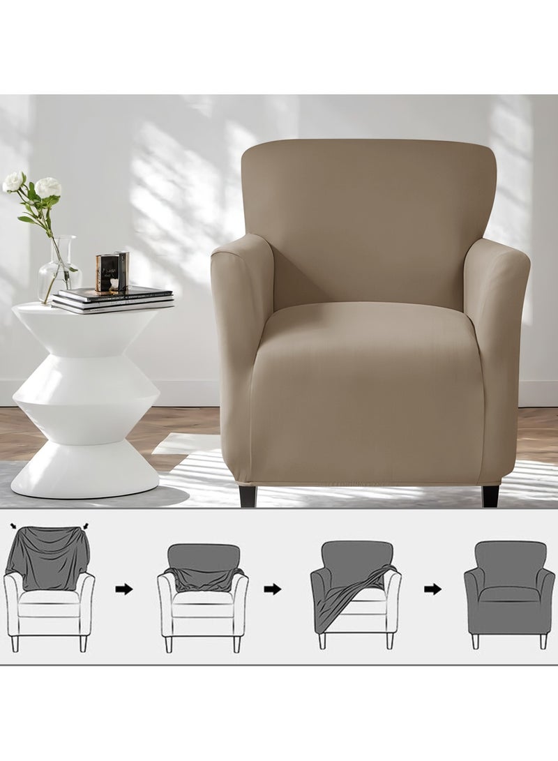 DUNISO Single armchair sofa cover, Banquet Solid Color Armchair Slipcover Waterproof Chair Covers Anti Slip Dog Pet Friendly Furniture Protector, Camel  - Image 3