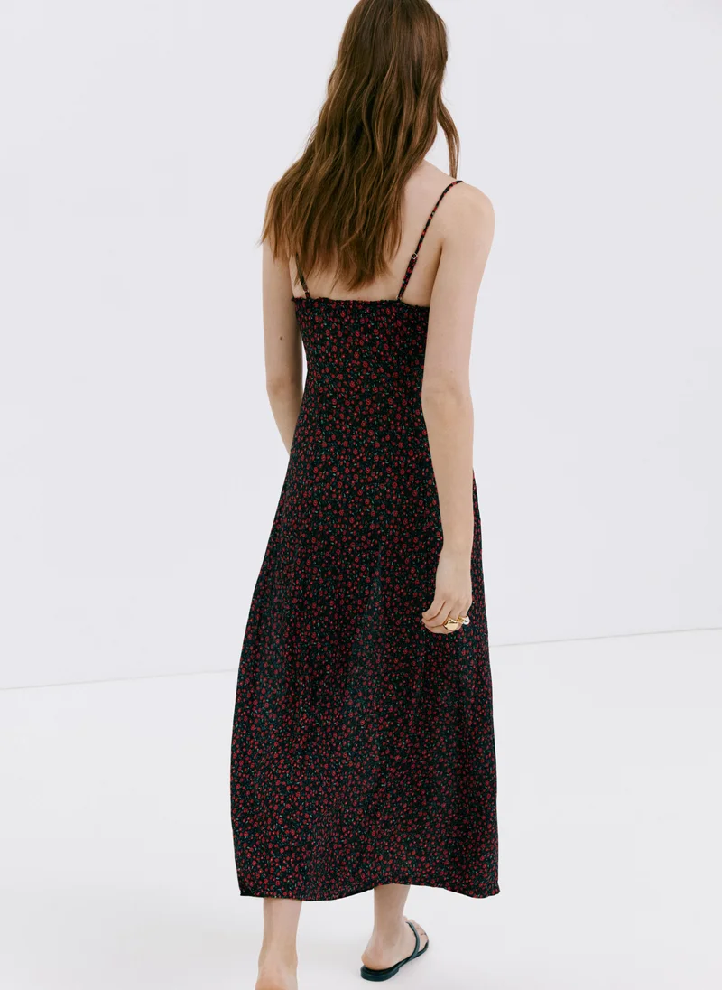 مانجو Floral Midi-Dress With Gathered Neckline