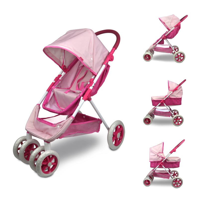 ANIVIA Dolls Pram Doll Pushchair 2 in 1 Stroller Dolls Pushchair  Pram Toys Gift for Kids Suitable Dolls Up to 18 inch  Pink - Image 3