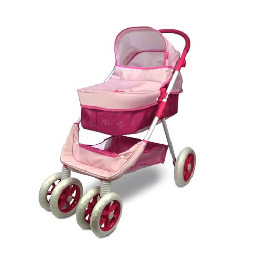 ANIVIA Dolls Pram Doll Pushchair 2 in 1 Stroller Dolls Pushchair  Pram Toys Gift for Kids Suitable Dolls Up to 18 inch  Pink - Image 1