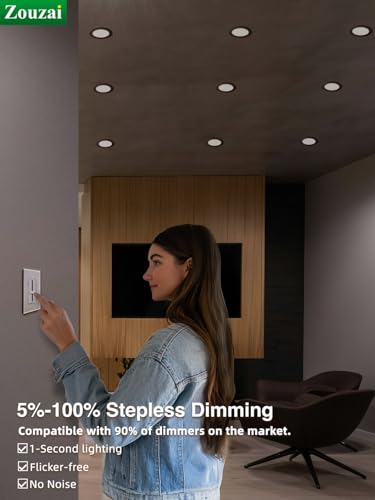 zouzai 12 Pack 4 Inch Black 5CCT Reset Ultra-Thin LED Recessed Ceiling Light with Junction Box, 2700K/3000K/3500K/4000K/5000K Selectable, 9W Dimmable, led can Lights - ETL and Energy Star Certified - Image 4