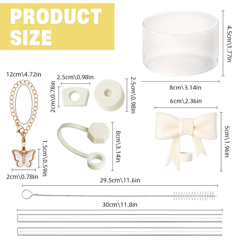 HASTHIP ® for Stanley Cup Accessories & Charm Kit Set of 9Pcs Kit Cute Bow Straw Cap, 2 Straight Straws, Cleaning Brush, Handle Charm, Bottom Sleeve(Cup NOT Included) - Image 2