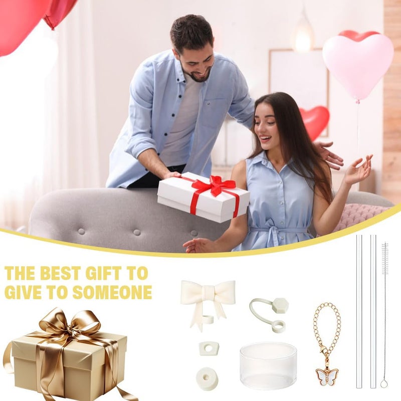HASTHIP ® for Stanley Cup Accessories & Charm Kit Set of 9Pcs Kit Cute Bow Straw Cap, 2 Straight Straws, Cleaning Brush, Handle Charm, Bottom Sleeve(Cup NOT Included) - Image 5
