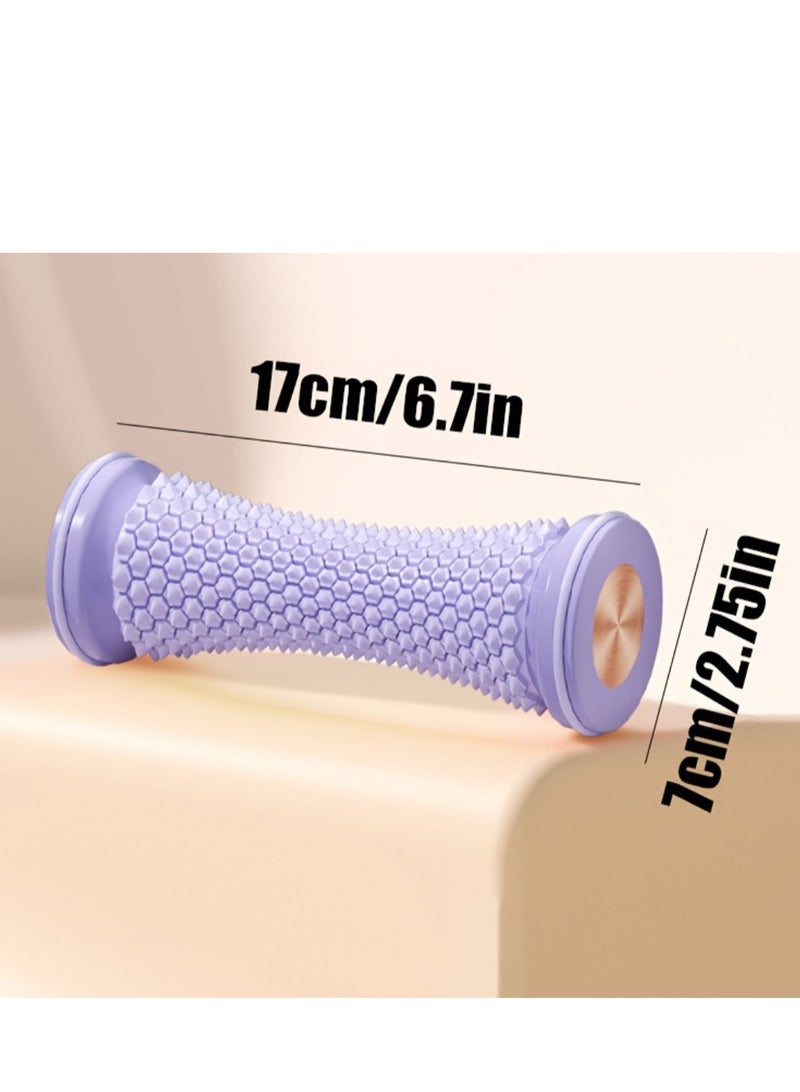 Massage the soles of your feet to alleviate foot pressure and promote relaxation. Utilize a foot massage roller and a pointed massage ball to relieve discomfort caused by conditions such as flat feet, running, or prolonged wearing of high heels. The color purple is often associated with soothing and calming effects. - Image 3