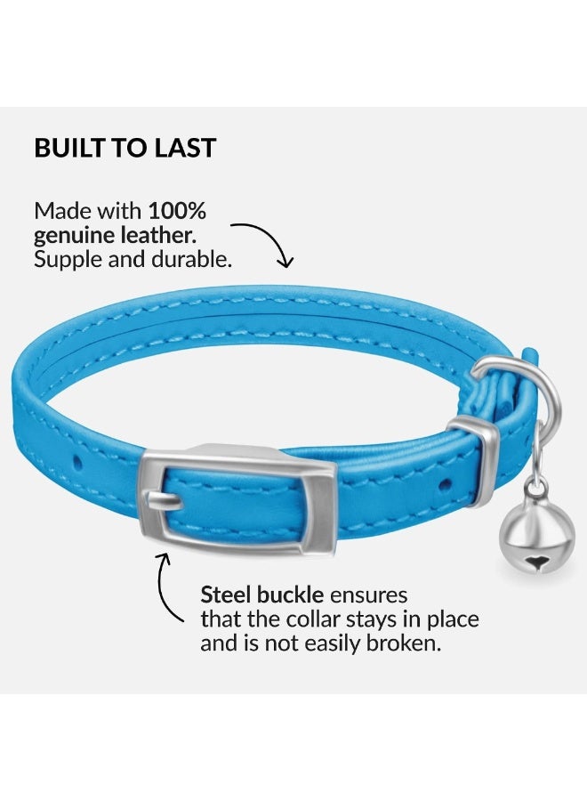 Leather Cat Collar with Removable Bell, Elastic Safety Strap Breakaway Alternative, Kitten Collar for Small and Big Boy and Girl Cats - Image 2