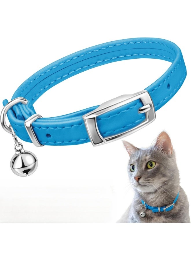 Leather Cat Collar with Removable Bell, Elastic Safety Strap Breakaway Alternative, Kitten Collar for Small and Big Boy and Girl Cats - Image 1