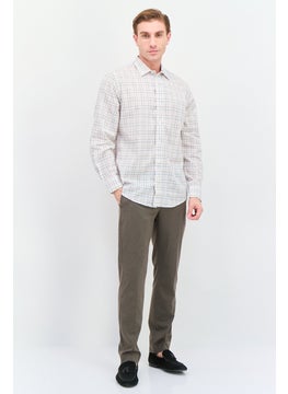 Van Heusen Men Regular Fit Plaid Long Sleeves Dress Shirt, White Combo  - Image 4
