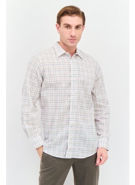 Van Heusen Men Regular Fit Plaid Long Sleeves Dress Shirt, White Combo  - Image 1