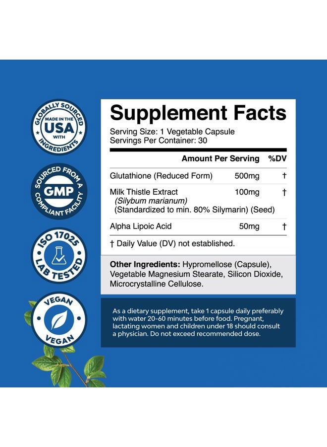 now مكمل الجلوتاثيون المخفض مع حليب الشوك - 500 ملغ لكل حصة بالإضافة إلى حمض ألفا ليبويك ومركب حليب الشوك سيلمارين لدعم الكبد وتحسين لون البشرة ودعم المناعة (30 حصة) - Image 2