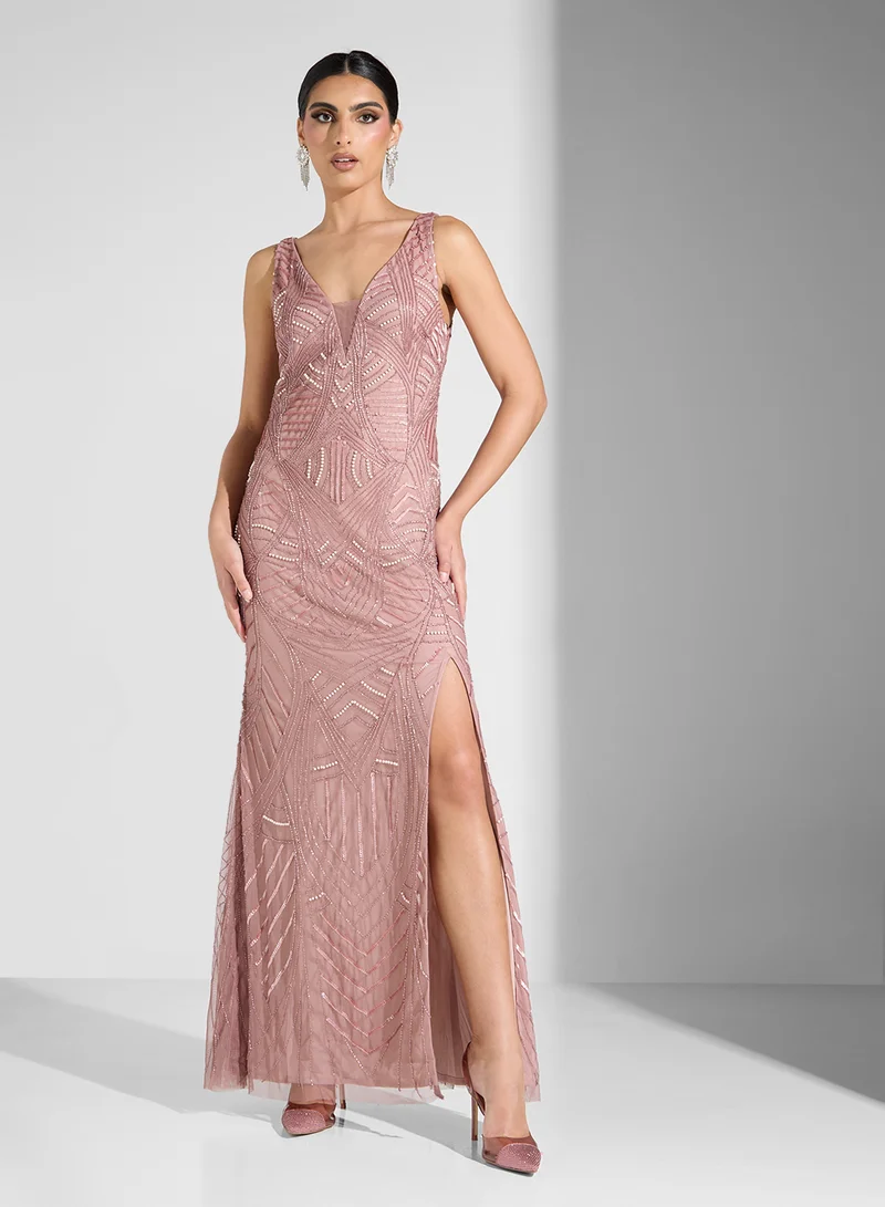 Namshi x Geometric Sequin Gown Dress