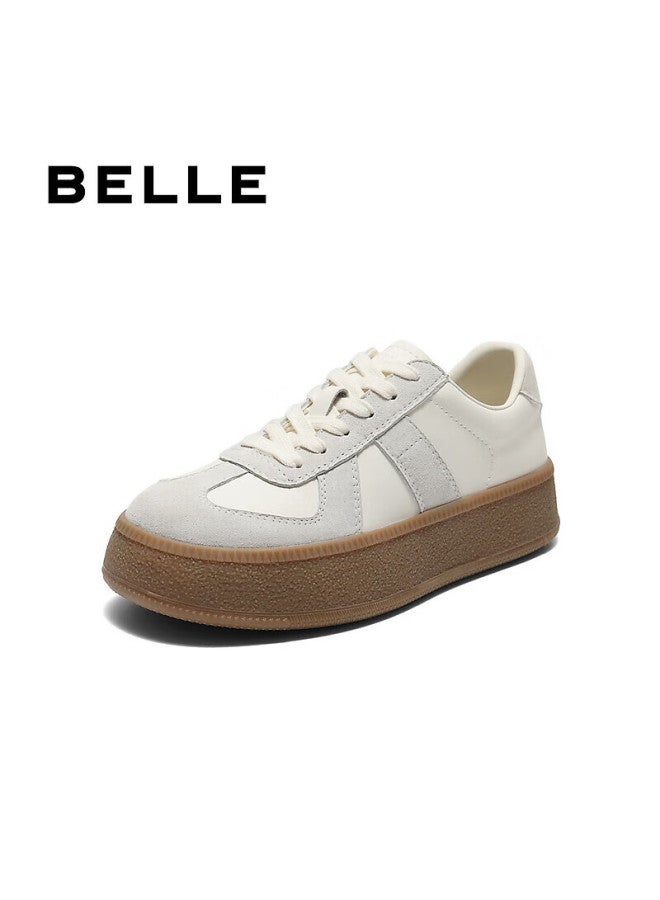 Belle Chestnut Crisp Retro Thick-soled Heightening Training Shoes For Women, New Style Color-block Casual Shoes Jd002cm5 Beige 38 - Image 1