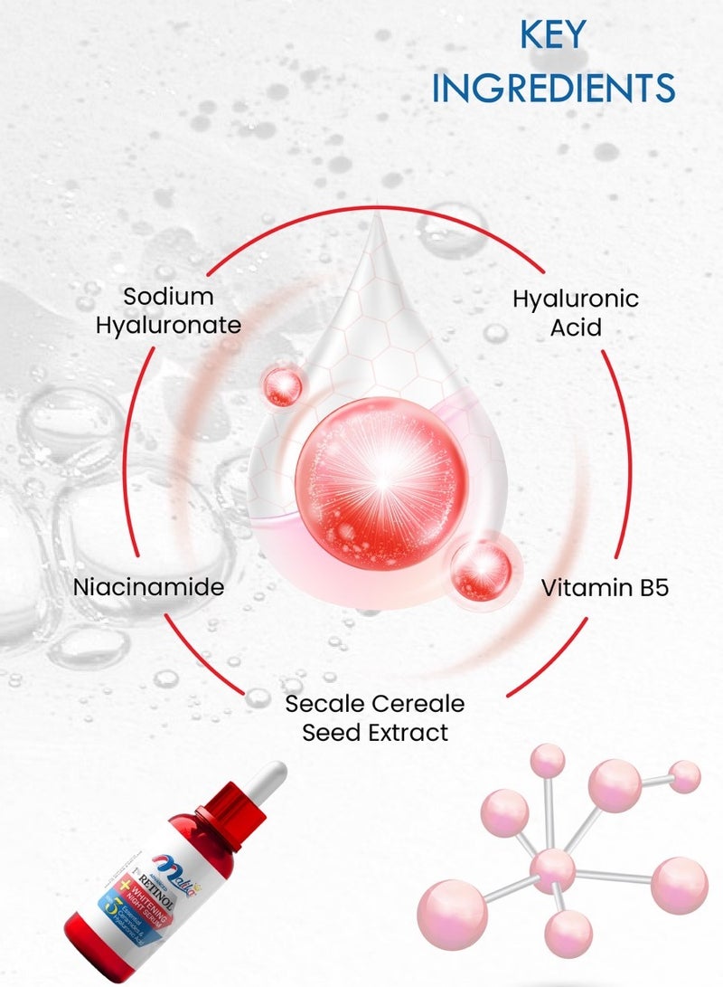 Malika Retinol + Whitening Night Serum for face with Tri-Active Retinols, Retinol serum Smooths Fine Lines, Unclogs Pores, Reduces Dark Spots, Helps in Anti-Aging, Firming & Brightening for All Skin Types for Women & Men. - Image 3