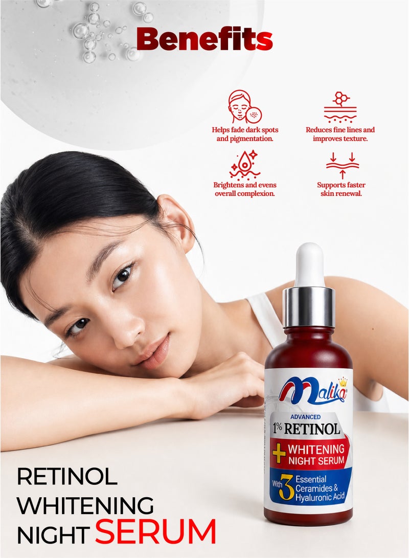 Malika Retinol + Glowing Serum 30ml | Anti Aging Serum for Face | Dark Spot Remover | Retinol Serum - Image 3