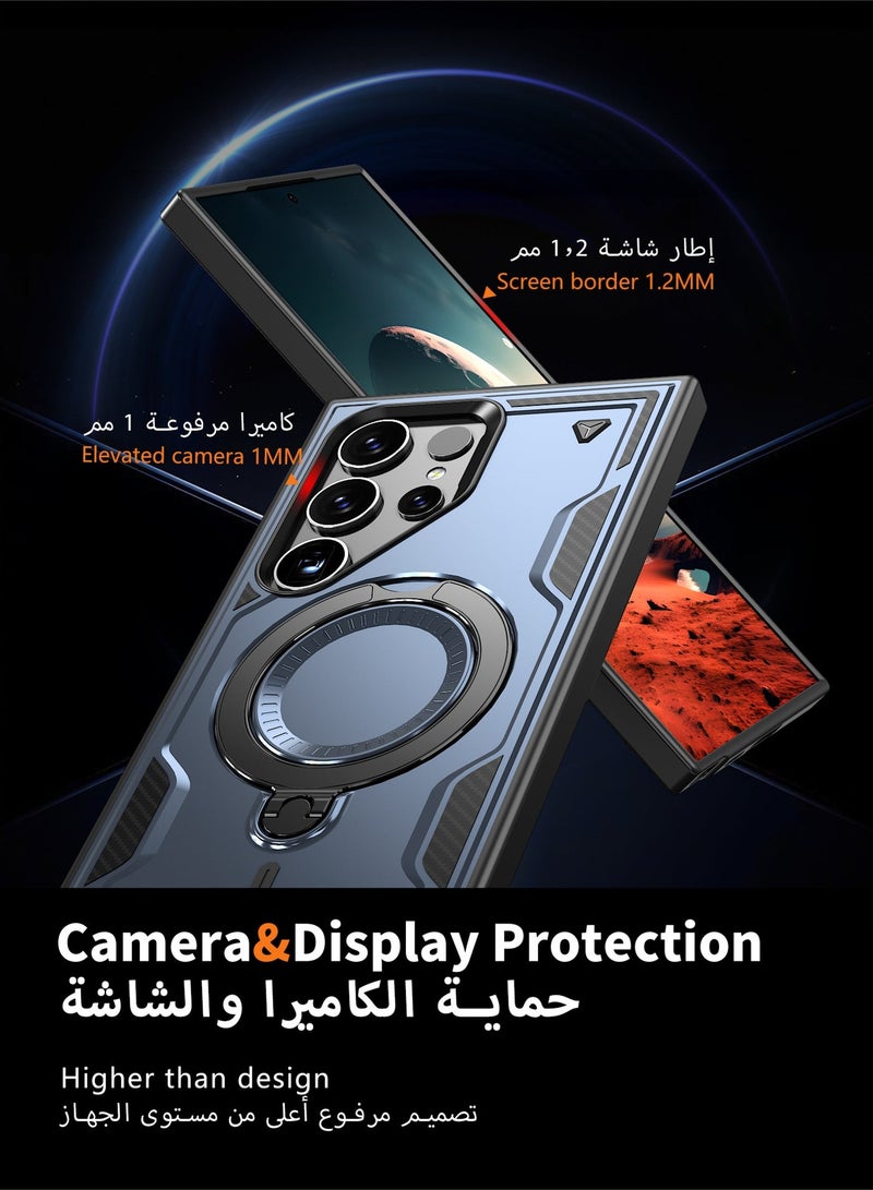 عش زي غلاف سامسونج جالكسي S25 الترا ميكا - مغناطيس قوي جدا، حلقة دائرية قابلة للدوران 360 درجة، غطاء واقي ضد السقوط بارتفاع خفيف - أزرق (قطعة واحدة) - Image 2