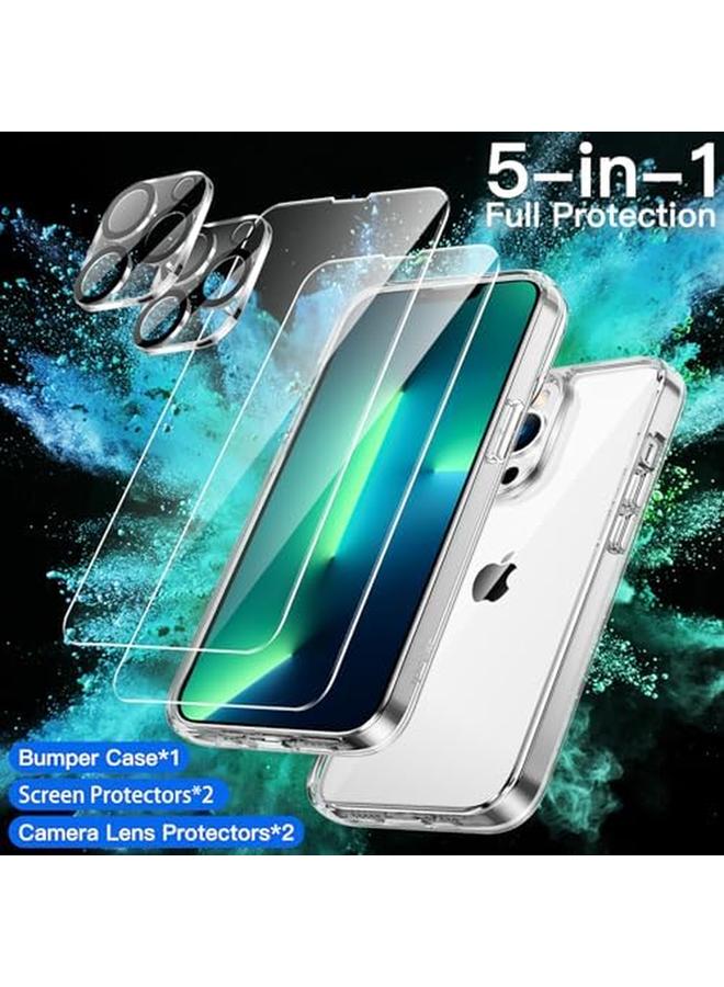 Jetech 5 In 1 Case For Iphone 13 Pro 6.1 Inch With 2 Pack Screen Protector And 2 Pack Camera Lens Protector Non Yellowing Full Coverage Tempered Glass Film Shockproof Phone Cover Clear - Image 2